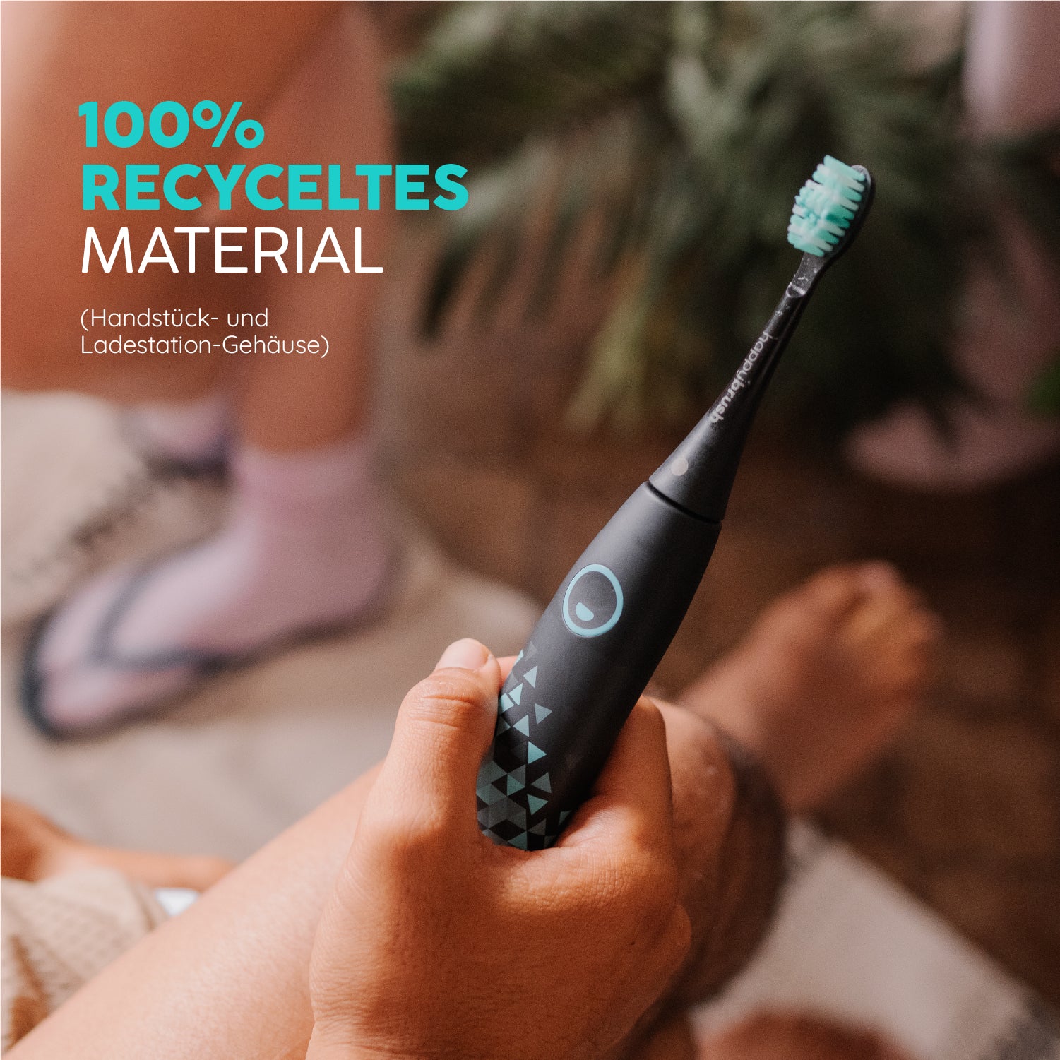 Das Handstück- und Ladestation-Gehäuse der Eco Vibe 3 besteht aus 100% recyceltem Material