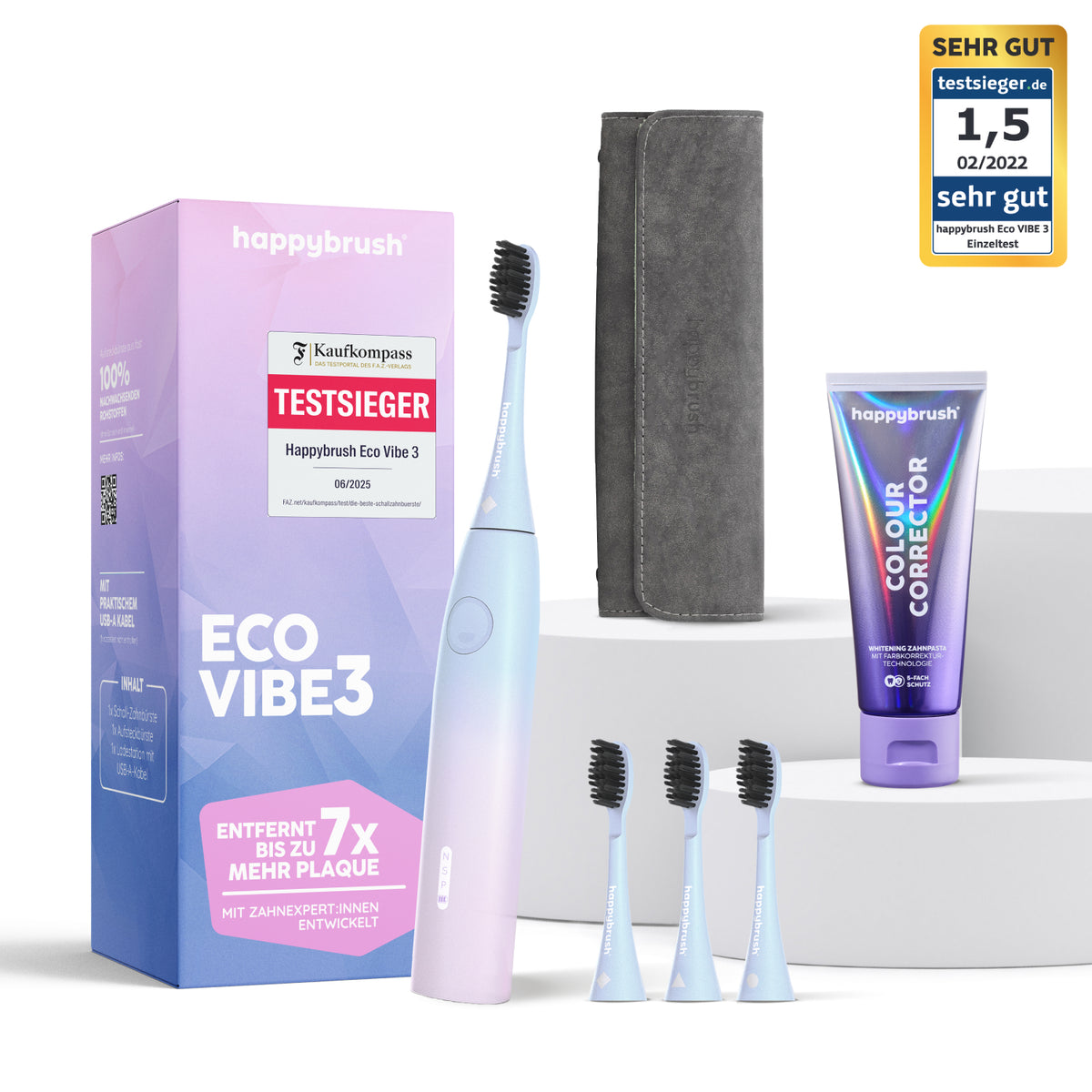 Eco Vibe 3 Sunrise Vorteilsset mit Aufsteckbürsten, Travel Case und Colour Corrector