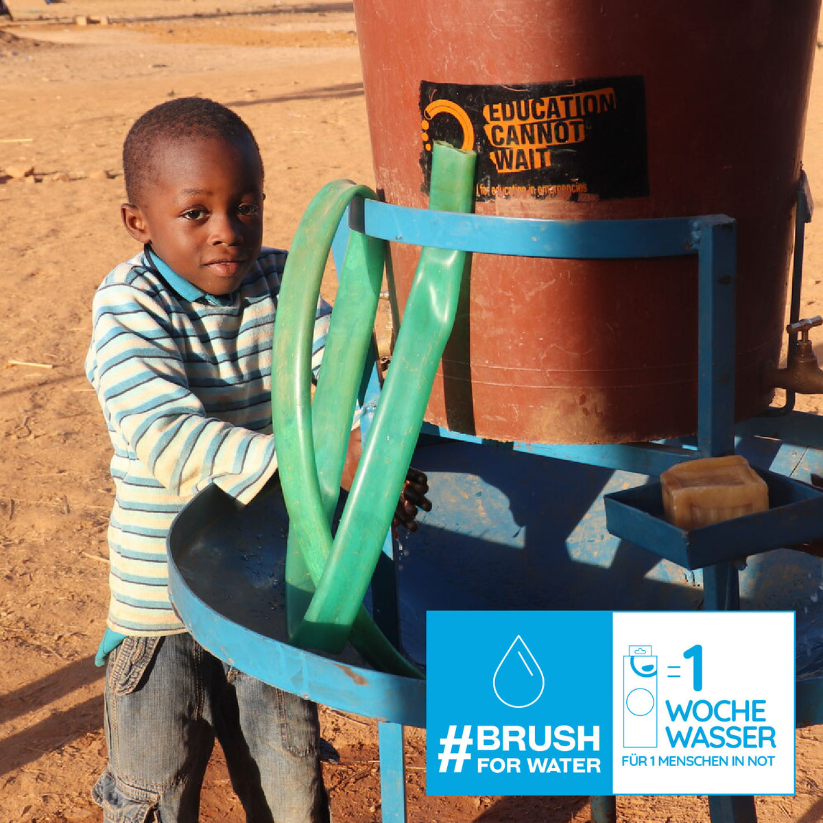 spendet 1 Woche Wasser für 1 Menschen in Not #brushforwater