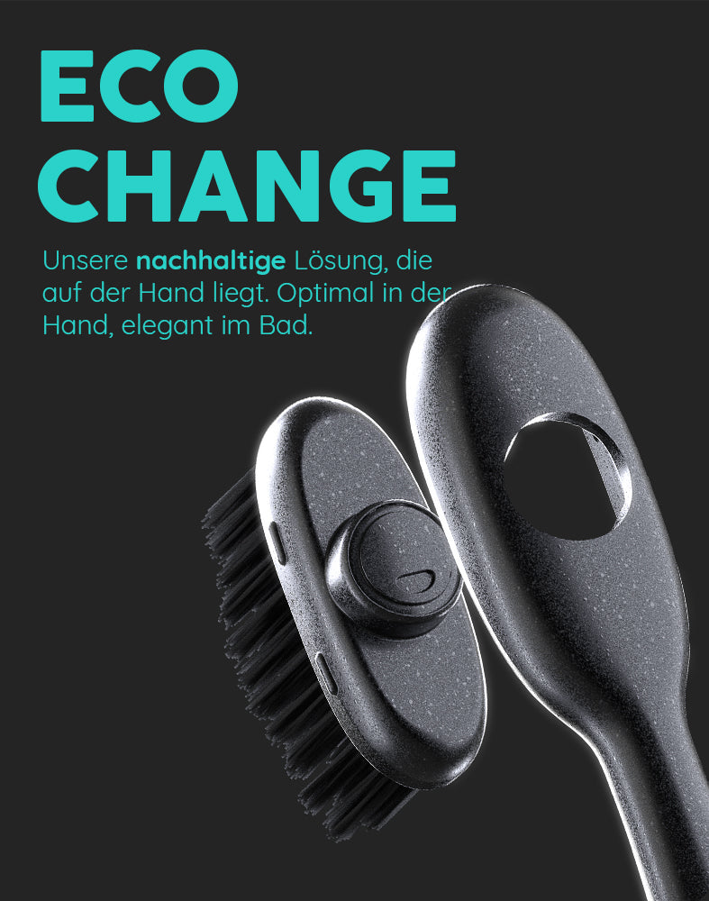 Eco Change Handzahnbürste: unsere nachhaltige Lösung, die optimal in der Hand liegt.