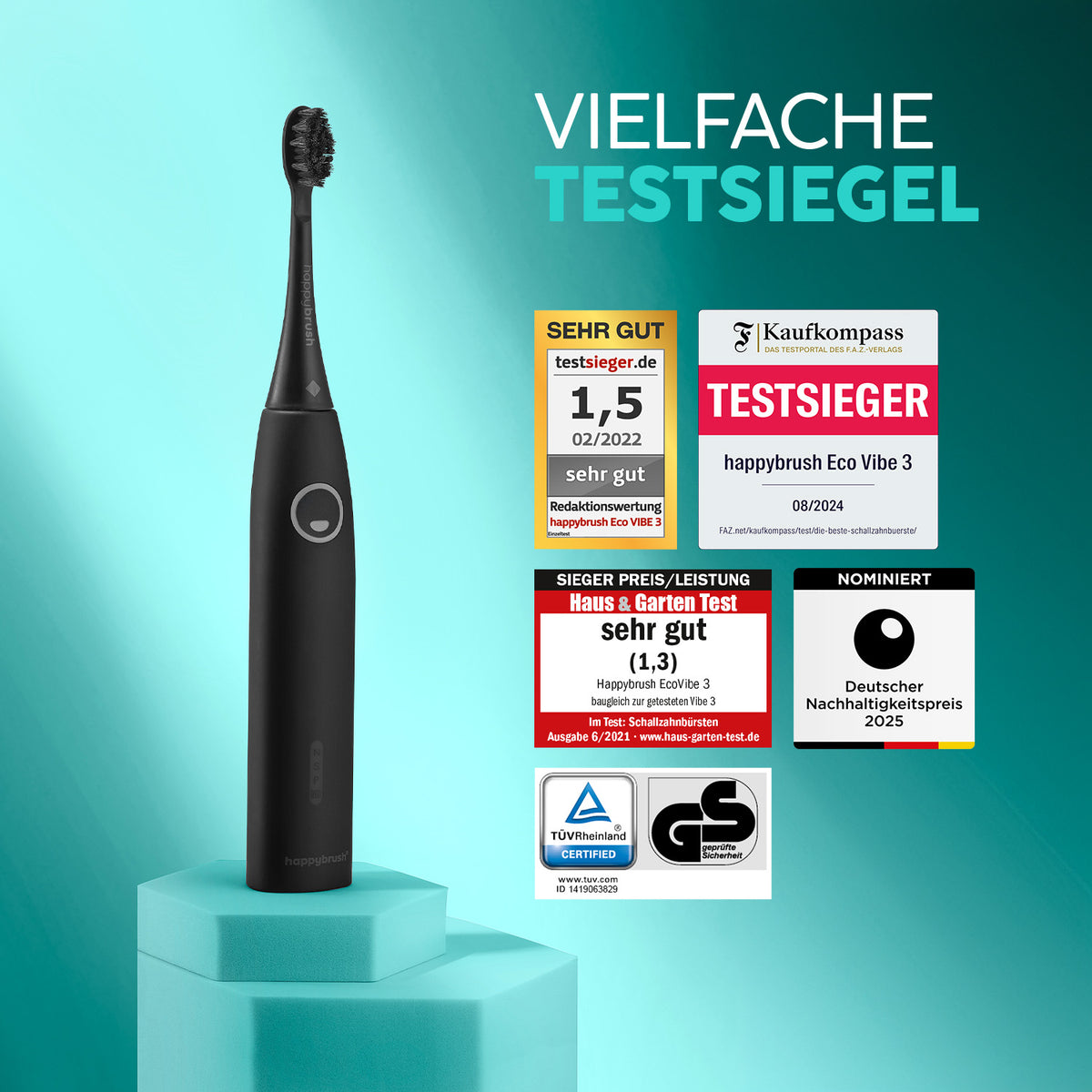 Schallzahnbürste Eco Vibe 3 AllBlack im großen Set | FAZ Kaufkompass