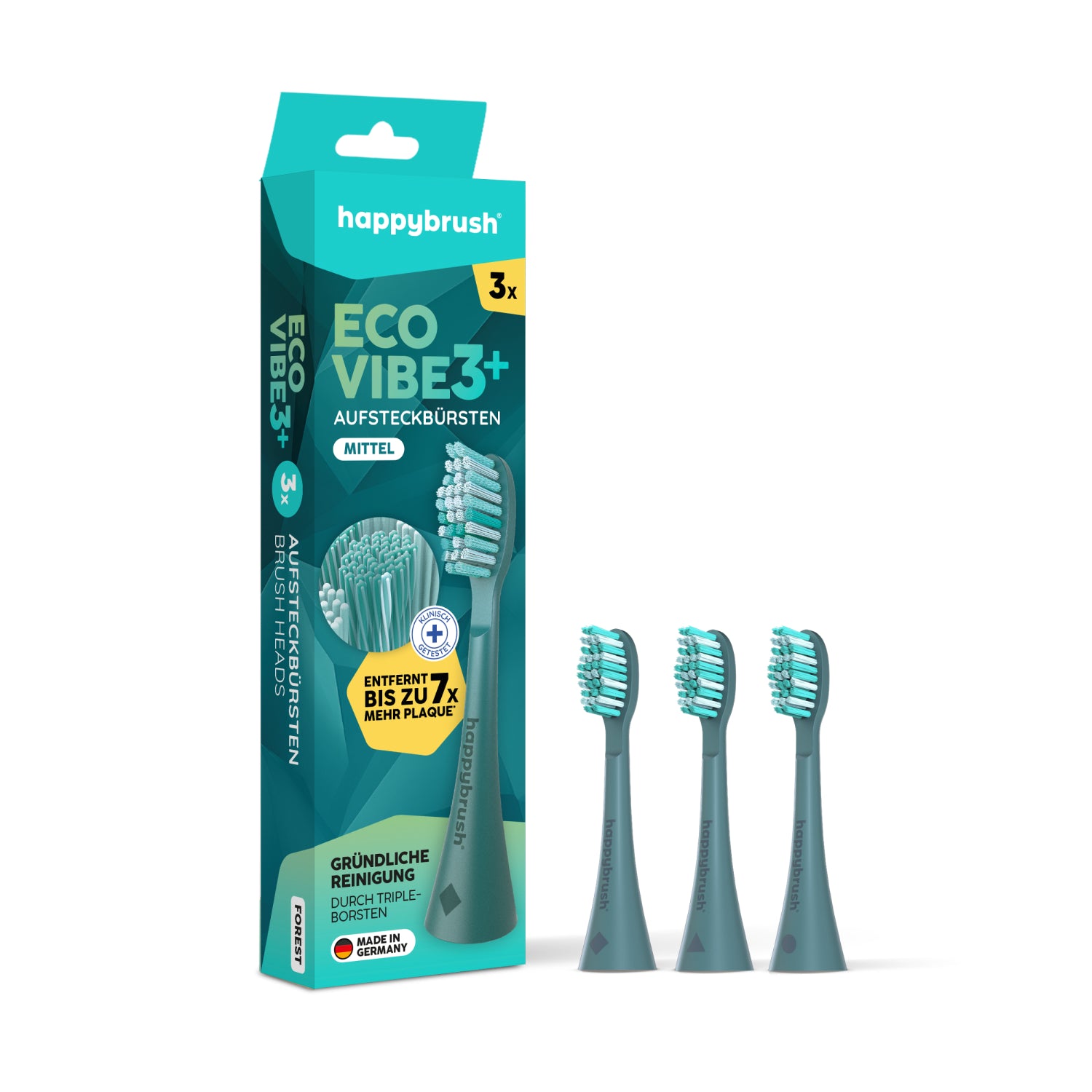 happybrush Aufsteckbürsten Eco Vibe 3+ in Forest – 3er Set