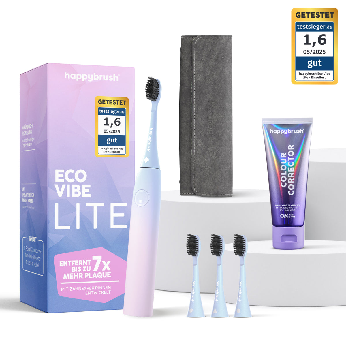 Eco Vibe LITE Sunrise Vorteilsset mit Aufsteckbürsten, Travel Case und Colour Corrector