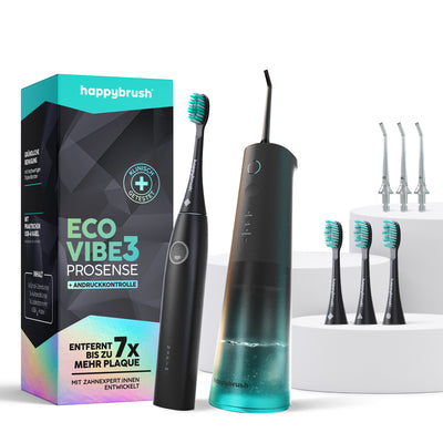 Ultimate Set mit Eco Vibe 3 ProSense, Eco Flow Munddusche, Aufsteckbürsten und Düsen