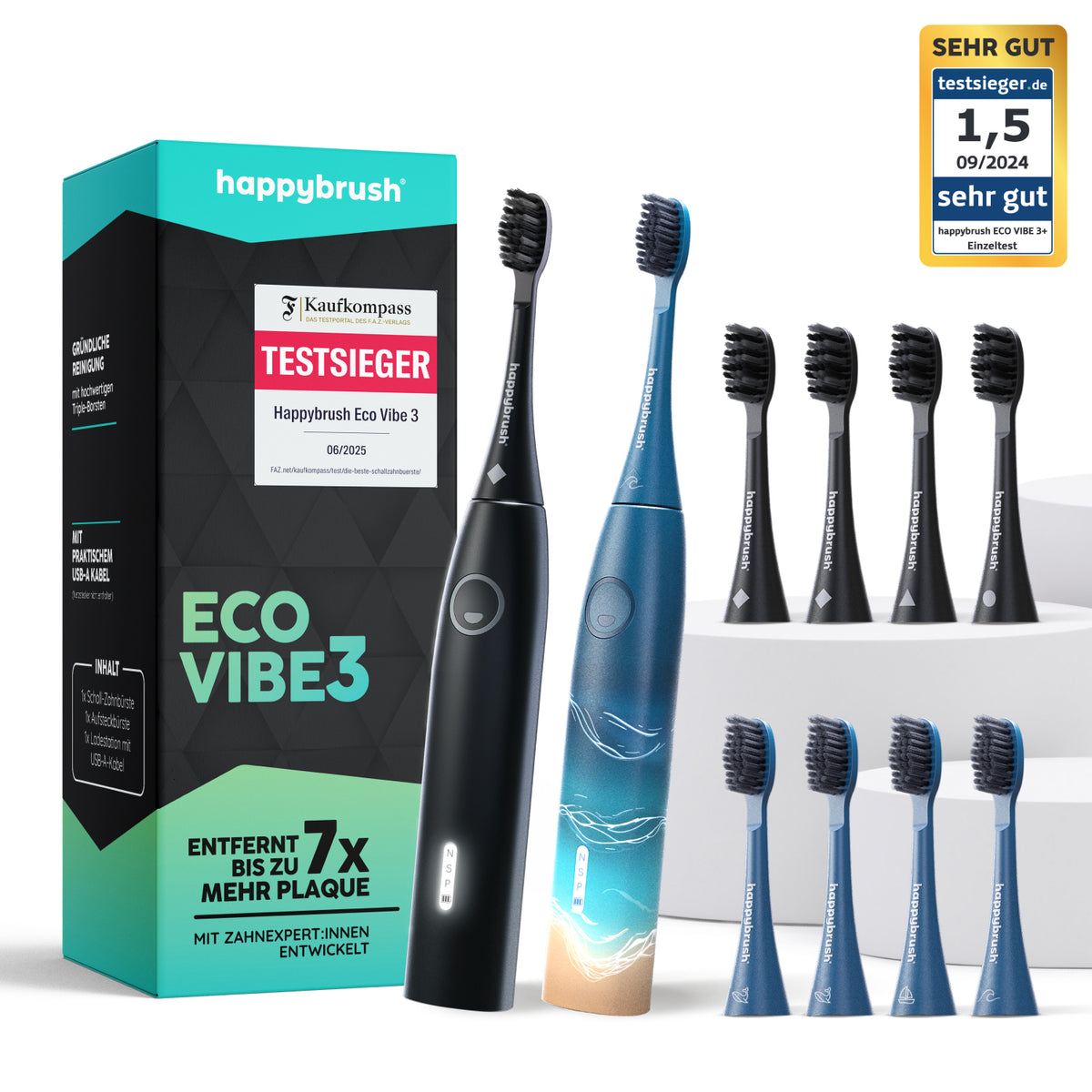 Partner-Vorteilsset mit Eco Vibe 3 Ocean und Allblack und extra Aufsteckbürsten