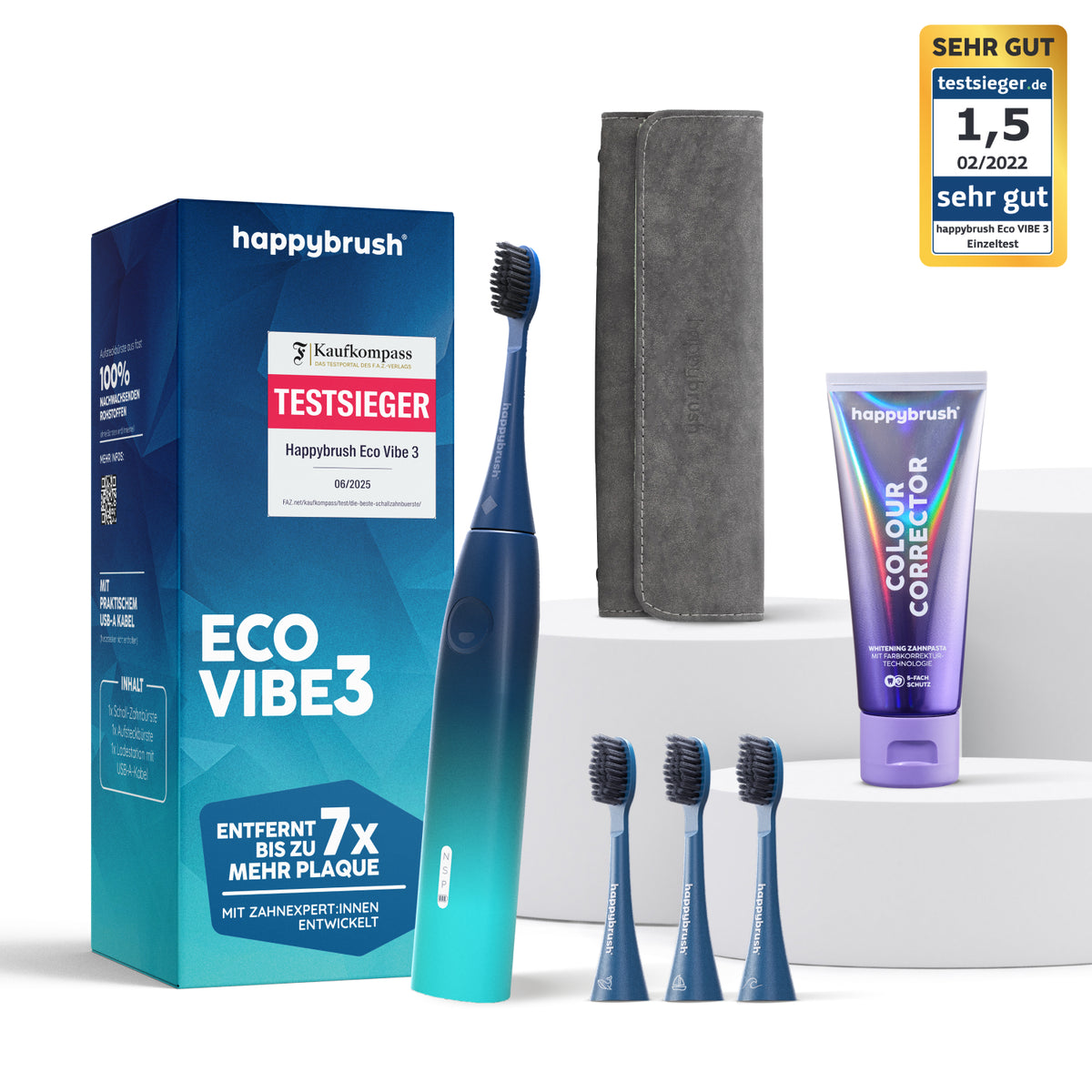 Eco Vibe 3 Aurora Vorteilsset mit Aufsteckbürsten, Travel Case und Colour Corrector