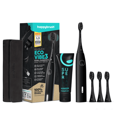 Eco Vibe 3 All Black Set mit Travel Case und SuperBlack Zahnpasta