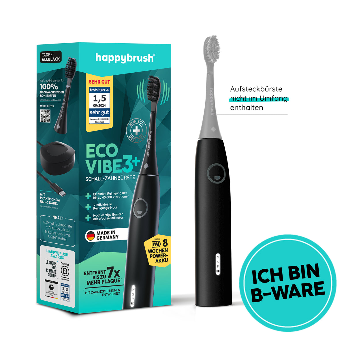 Schallzahnbürste Eco Vibe 3+ Allblack | B-Ware