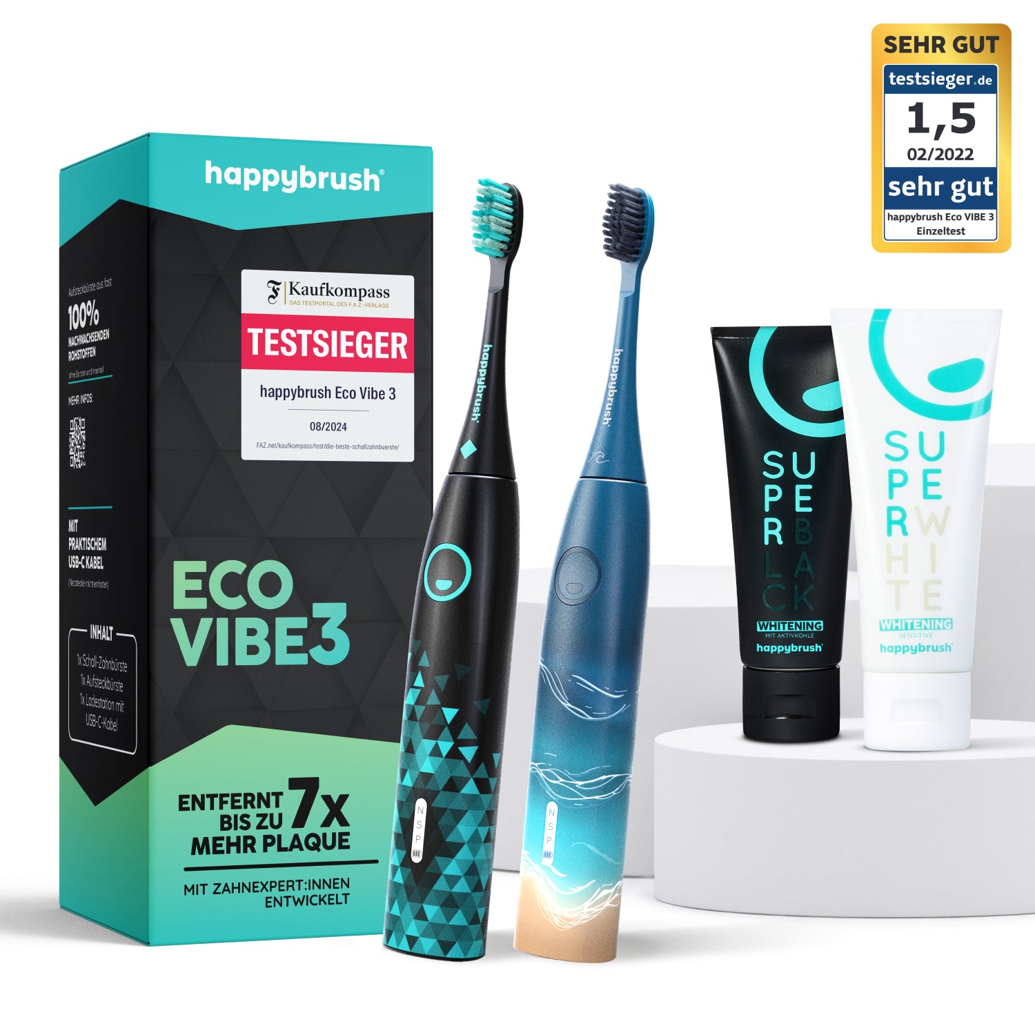 happybrush Schallzahnbrsten Partner Set mit zwei elektrischen Zahnbrste Eco VIBE 3 Schwarz & Wei happybrush Schallzahnbrsten Partner Set mit zwei elektrischen Zahnbrste Eco VIBE 3 Schwarz & Wei